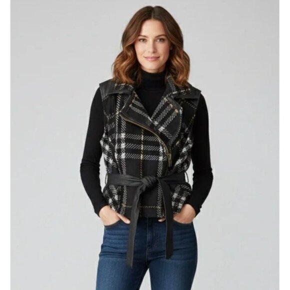 CAbi Black Plaid Moto Vest Style 517 Medium - Picture 4 of 15
